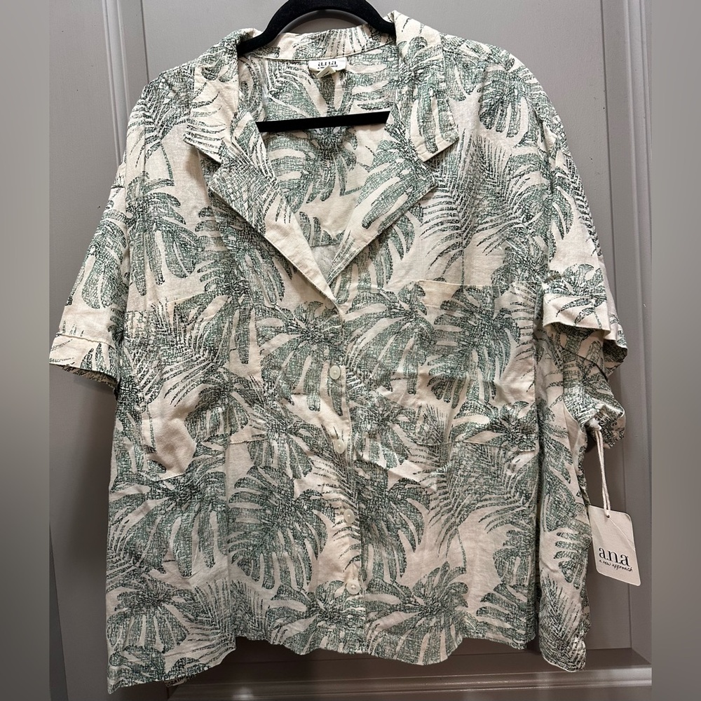 A.N.A. Size 3X Linen/Rayon Blend Button Down Shirt NWT